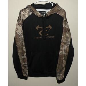 True Timber Men’s Large Pullover Hooded Sweatshirt Black Strata Camo Trim